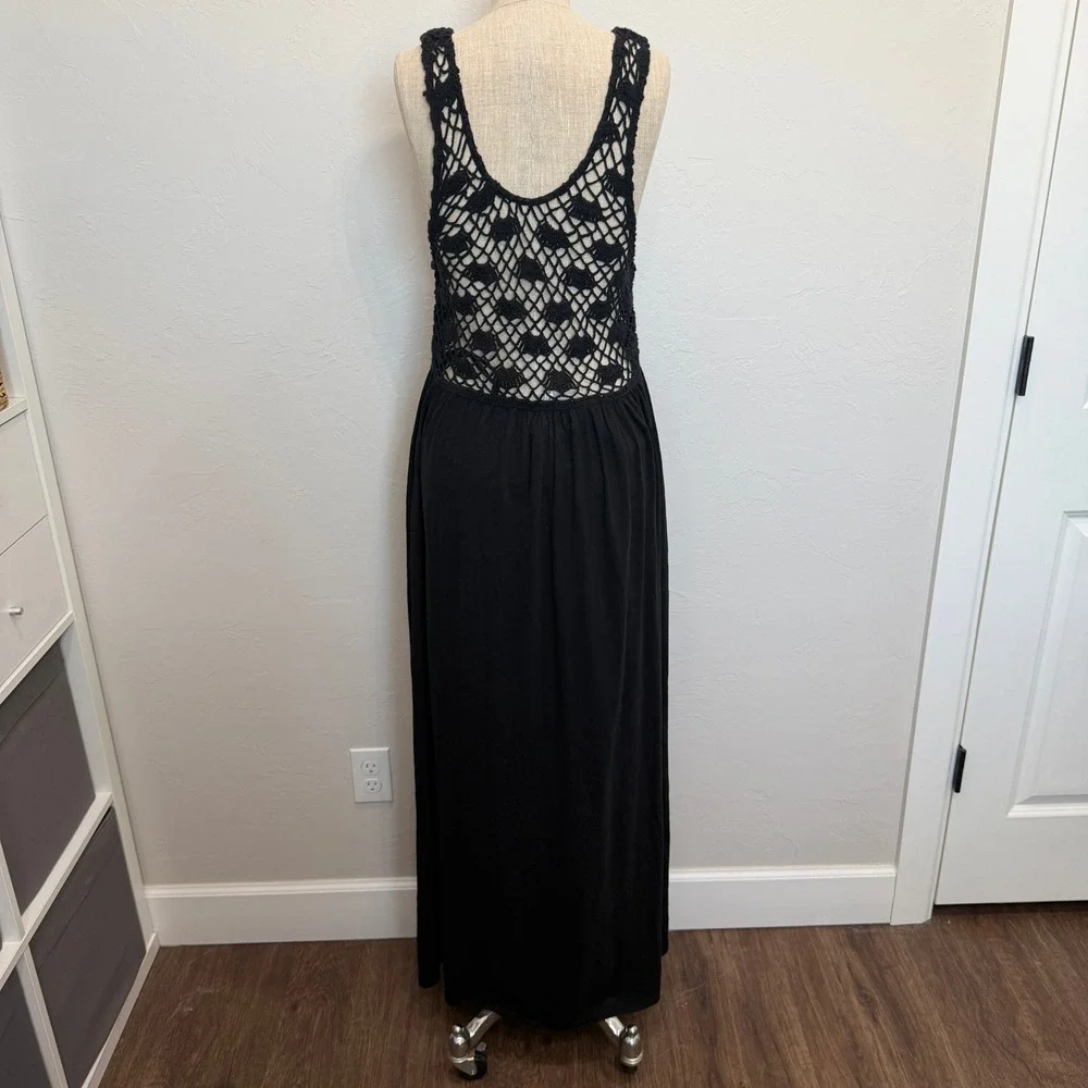 Aerie XL Maxi Dress Black Crochet Bodice Sleeveless Boho Summer Pocketed Resort